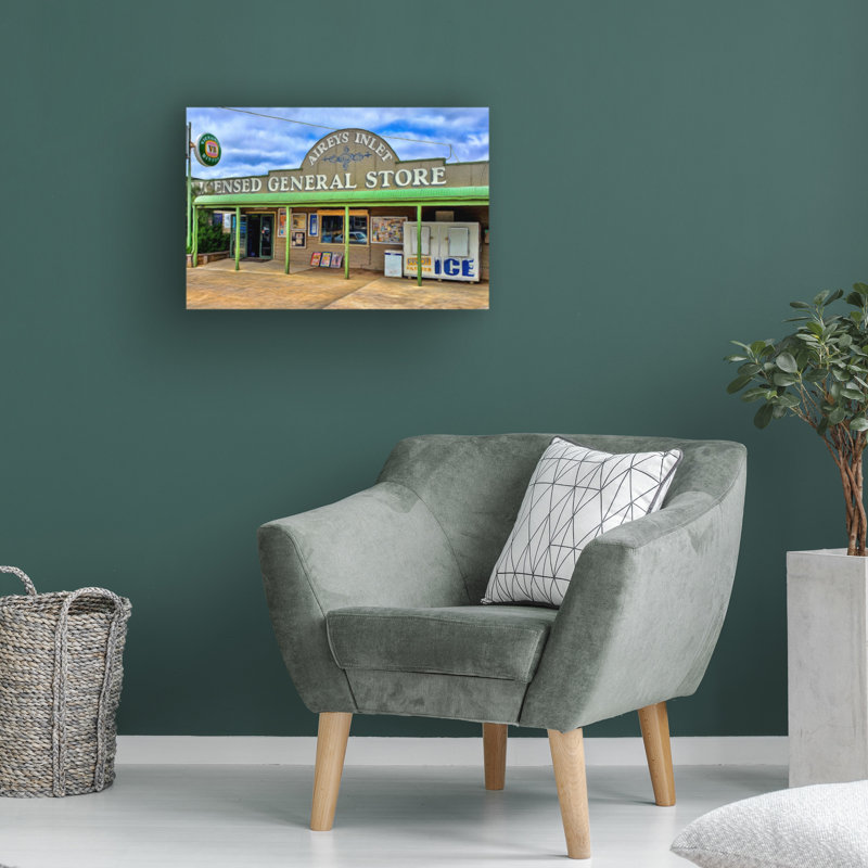 General Store Architecture Canvas Print in Tan and Light Blue