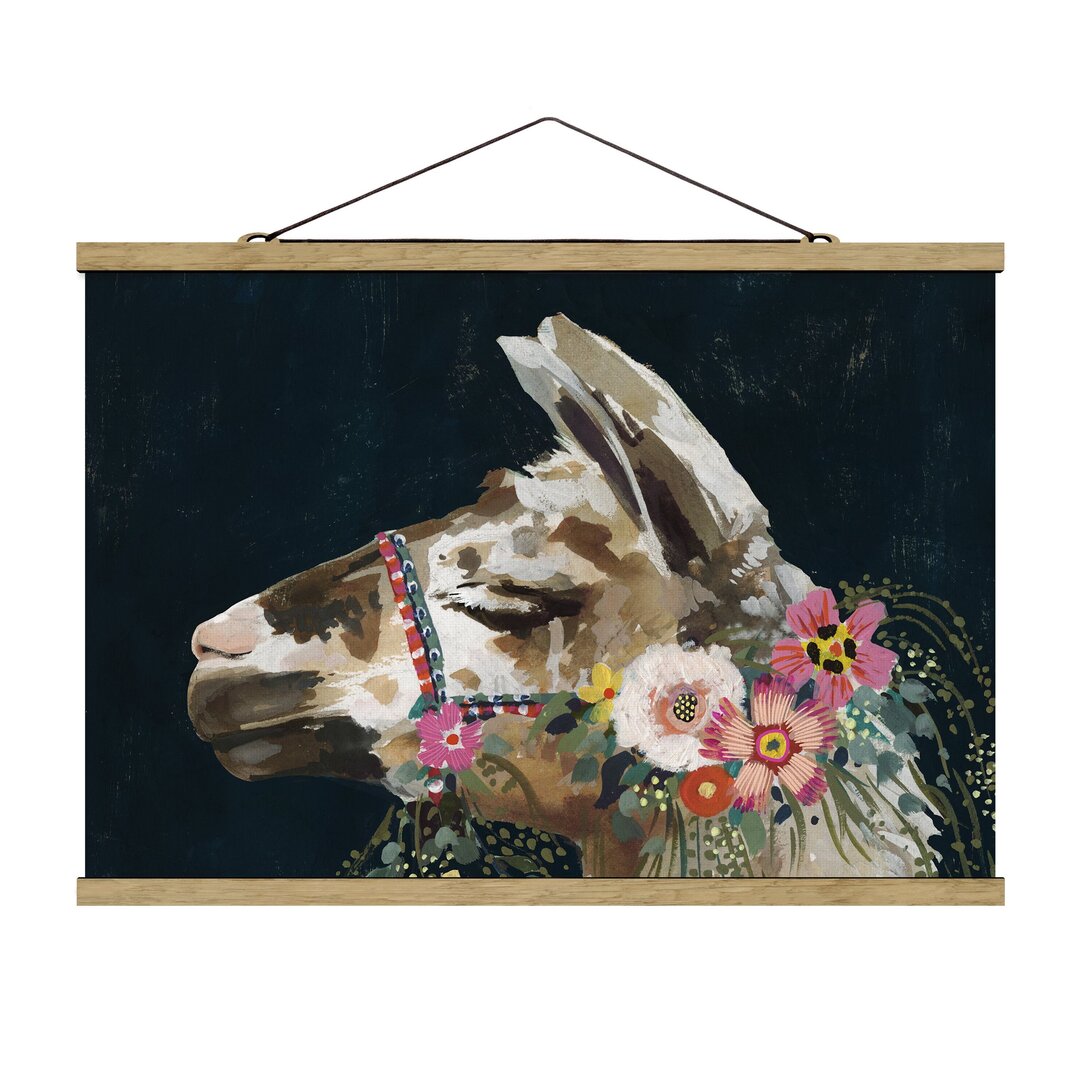 Kunstdruck Lama mit Blumenschmuck II