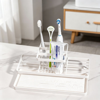 Toothbrush Holder For Bathroom Countertop, 5-Slot Organizer For Electric Toothbrush, Toothpaste, And Razor With Removable Drip Tray, Sturdy Carbon Steel Construction