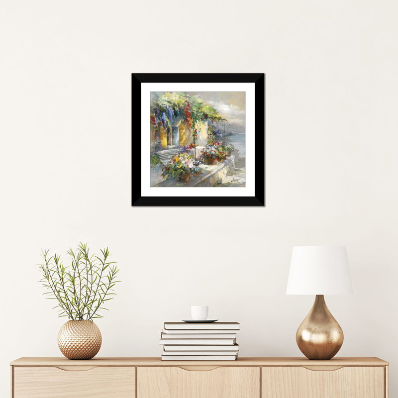 «Veranda At Sea», reproduction sur toile, H 16 po x l 16 po x P 1 po, Papier d'art encadré noir, Blanc