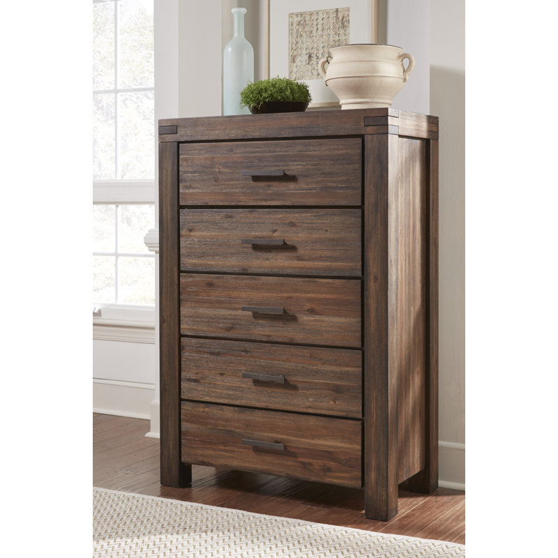 Jhoti Solid Wood 38'' W 5 - Drawer Dresser, Brown