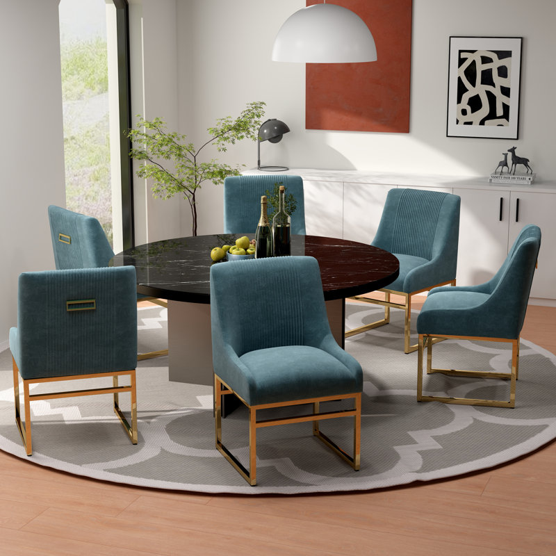 Chaise d'appoint en velours Baudel, Bleu sarcelle, 6