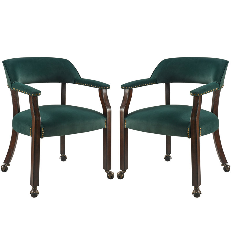 Chaise de salle à manger rembourrée en tissu de style moderne Mid-Century Wexford, Vert, 2