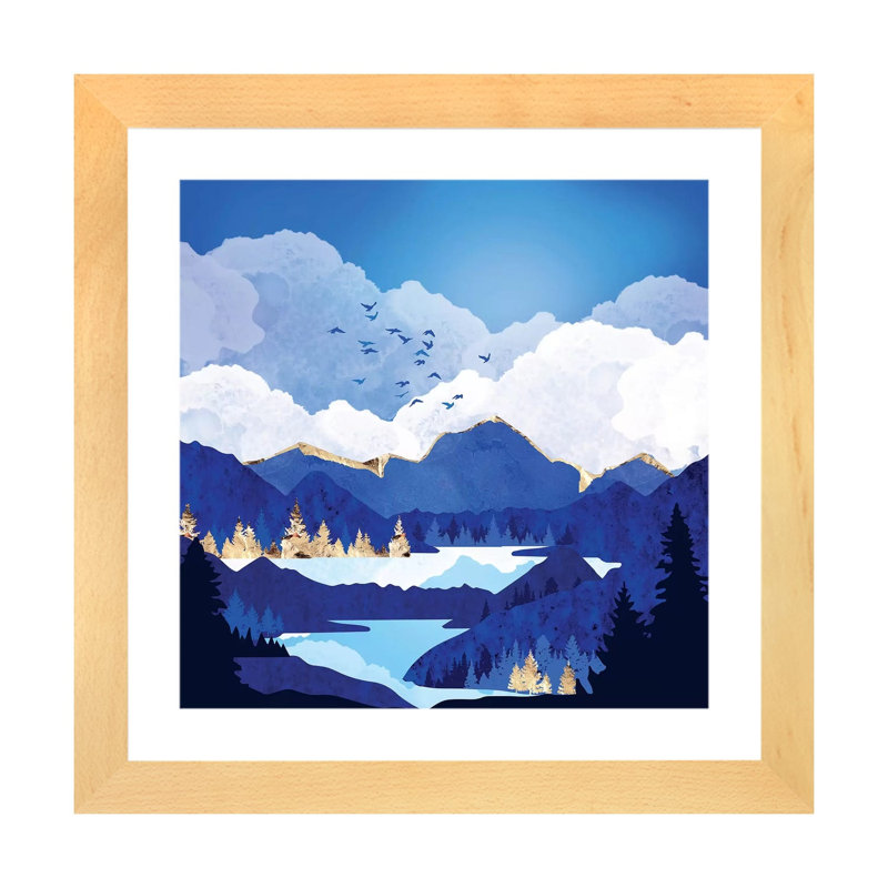 «Blue Lake», reproduction d'impression, H 24 po x l 24 po x p 1 po, Blanc, Toile avec cadre en bois beige