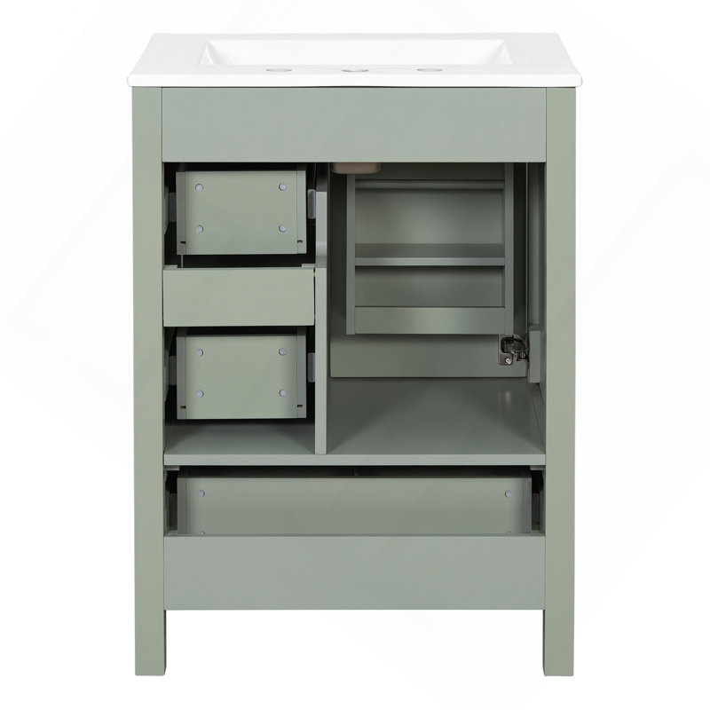 Meuble-lavabo moderne de 24 po avec lavabo en céramique, porte à fermeture en douceur, tablette de porte à double couche et 3 tiroirs