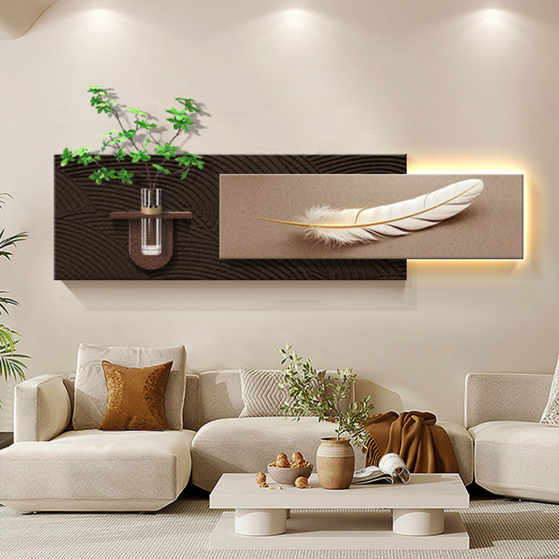 Murale contemporaine luxueuse en pierre grise, Brun / Beige