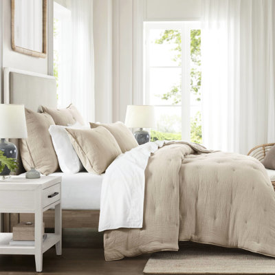 Très grand, courtepointe en gaze de coton, harmonie de couleur taupe, utilisation toutes saisons, nuits douillettes, motif brodé, taies décoratives de très grande taille 3 pièces, doux, respirant, été, hiver, accrochage,