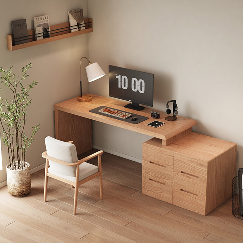 Bureau d'écriture entièrement en bois massif avec armoire de rangement et petite table d'étude Mid-Century