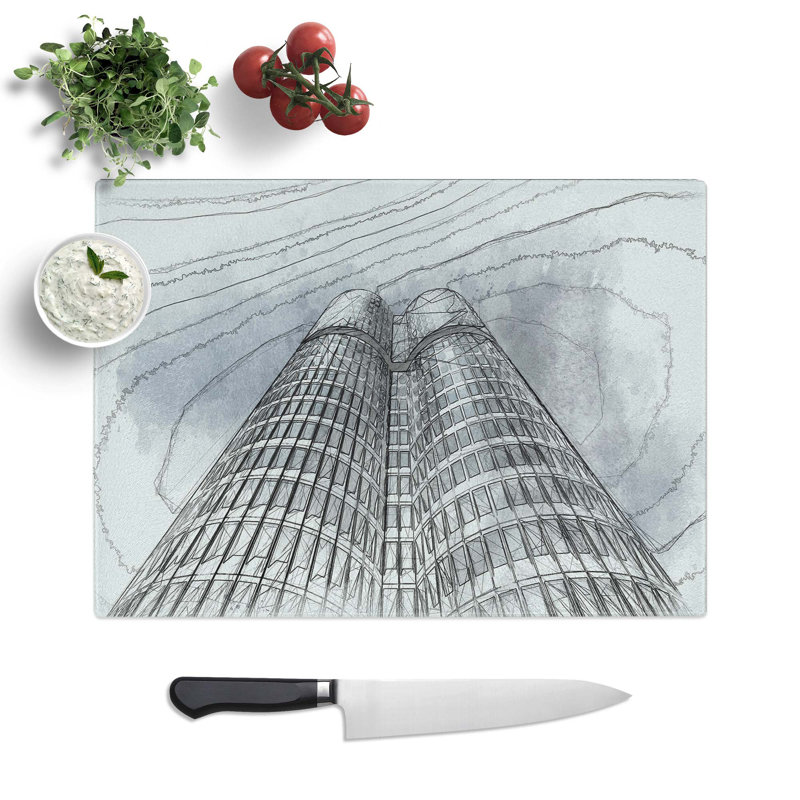Tempered Glass Architecture Sketch Vol.21 Chopping Board, 28.5 cm W x 20 cm L
