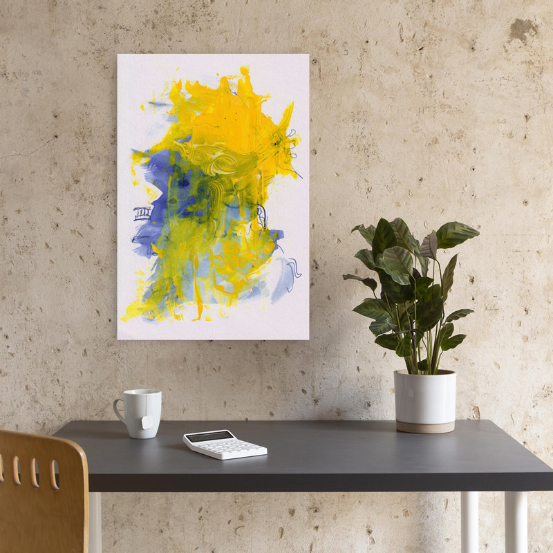 Vibrant Yellow Blue Abstract Abstract Bold Colorful Wall Art Print 1 Piece Wrapped Canvas Wall Art, 45.72cm H x 30.48cm W