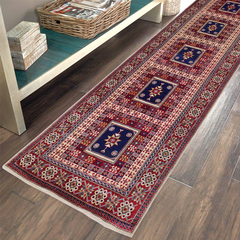 Tapis de couloir oriental en laine noué à la main 3 pi 5 po x 11 pi 2 po Madeehah