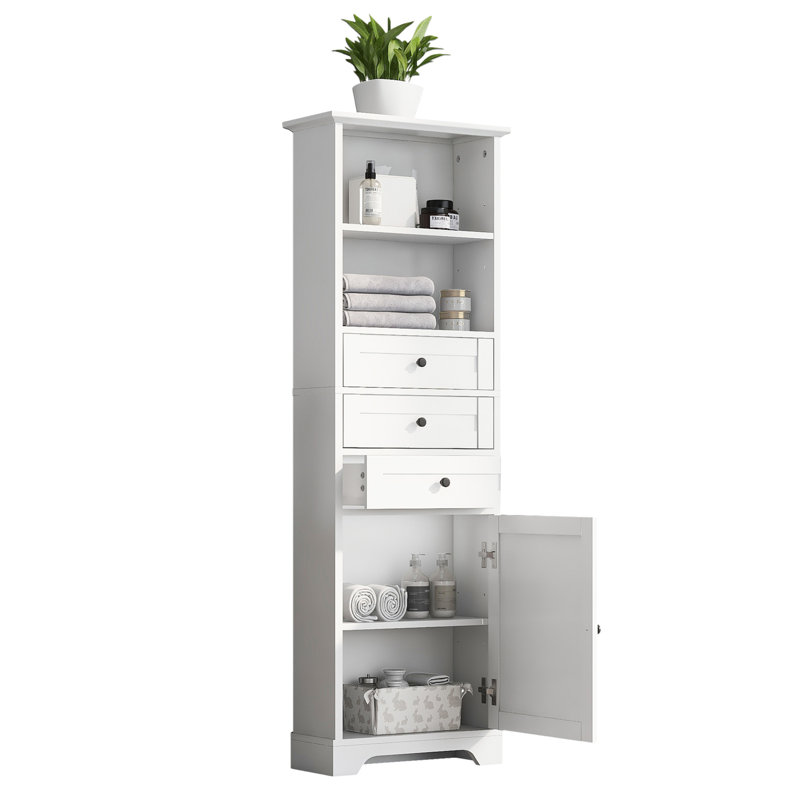 Grande armoire de rangement avec 3 tiroirs et tablettes réglables pour la salle de bain, la cuisine et le salon, panneau de fibres à densité moyenne avec finition peinte