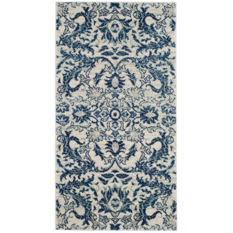 Alessia Floral Ivory/Blue Area Rug, Rectangle 2'2" x 4'
