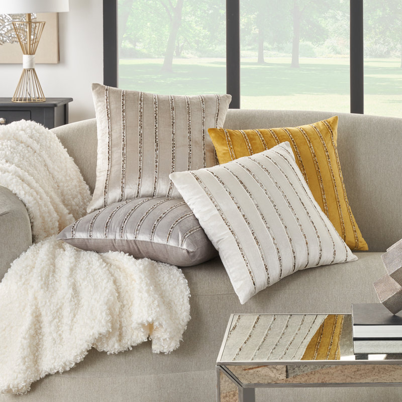 Square Velvet Pillow Cover & Insert, Light Gray