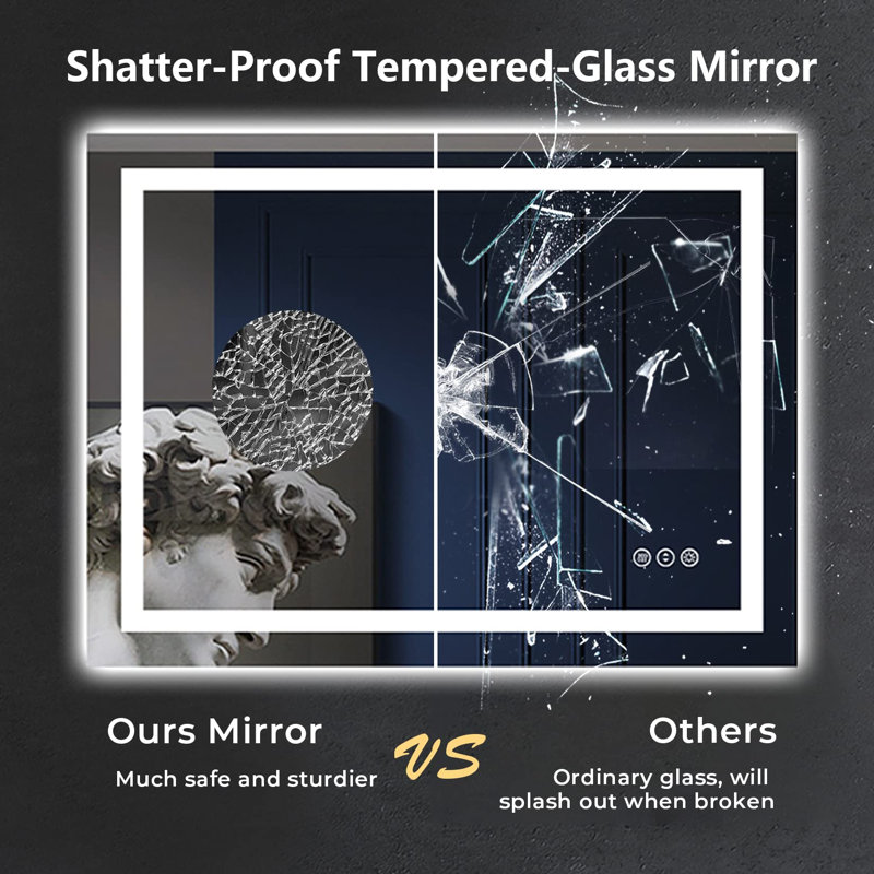 Akilan Frameless LED Vanity Mirror with Front-lit and Back-lit, Memory Function, 3 Color Temperatures & Dimmable Light, Anti-fog Tempered Glass ETL Mirror