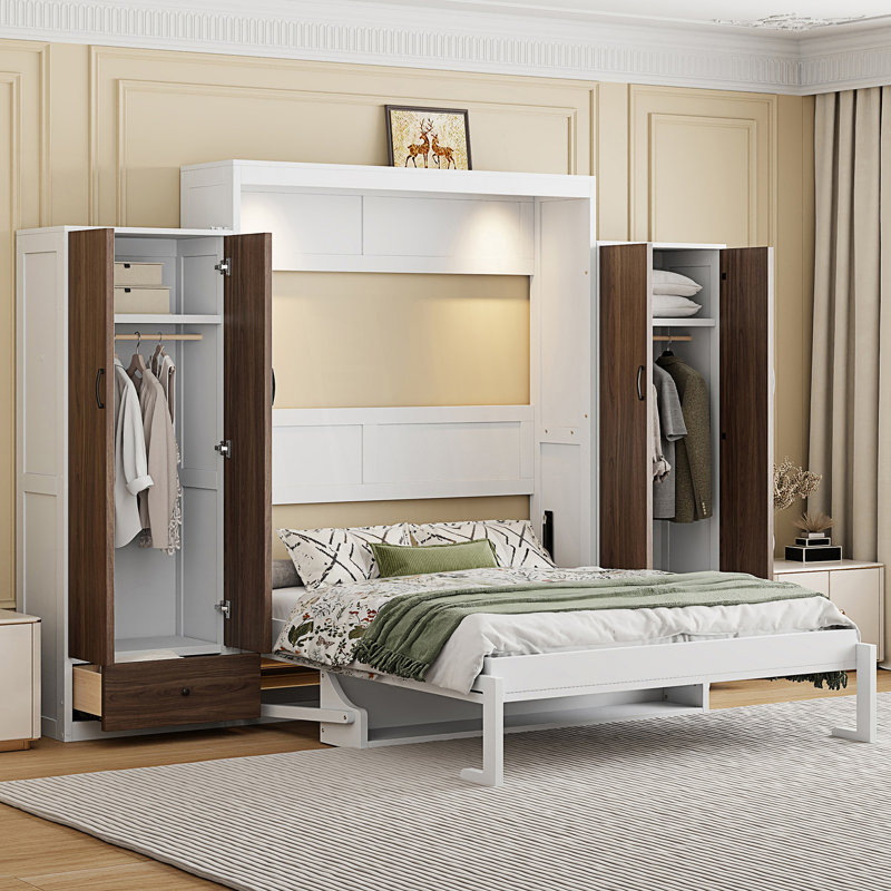 Lit escamotable double, lit escamotable avec placard, tiroirs et table