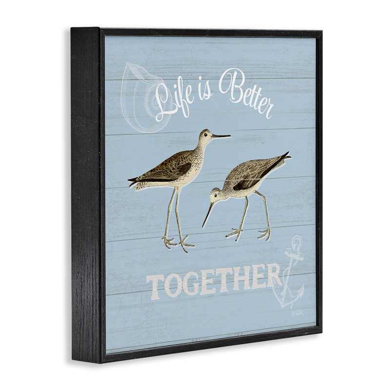 «Better Together Coastal Sandpipers» par Katie pertiet - impression sur bois, Giclée encadrée noir minuit
