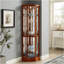 6 Shelf Lighted Corner Curio Cabinet With Adjustable Tempered Glass Shelves And Mirror Back, Oak(E26 Light Bulb Not Included)-268946222