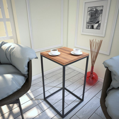 Stylish Side Table, Walnut Color, 13.8 x 24.4 x 13.8 inches | 100% Melamine Coated Particle Board, Thickness: 0.7 inches | Durable Electrostatic Powder Coated Metal Legs | Modern Industrial Design for Home & Office