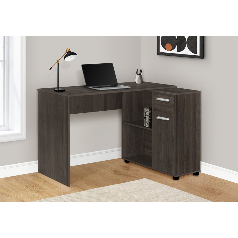 Bureau d'ordinateur de coin en L avec tiroirs de rangement, poste de travail de bureau à domicile de 46 po, stratifié brun, style moderne | Idée cadeau