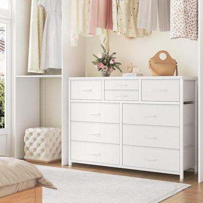 TV Stand Dresser with 10 Fabric Drawers, Entertainment Center for 50 Inch Television, Media Console Table with Storage, Living Room Furniture