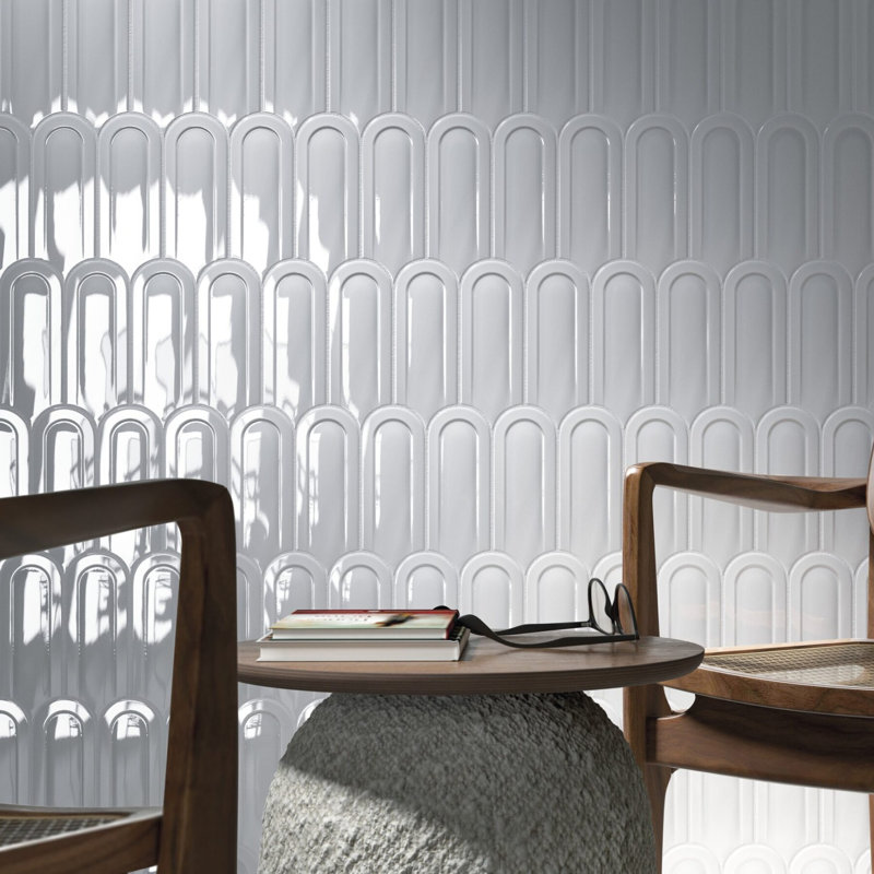 Gala 3 in. x 8.5 in. Elongated Beveled Fan Ceramic Wall Tile (5.70 Sq. Ft. / Case), White