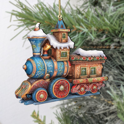Christmas Train Wooden Ornament by G. Debrekht