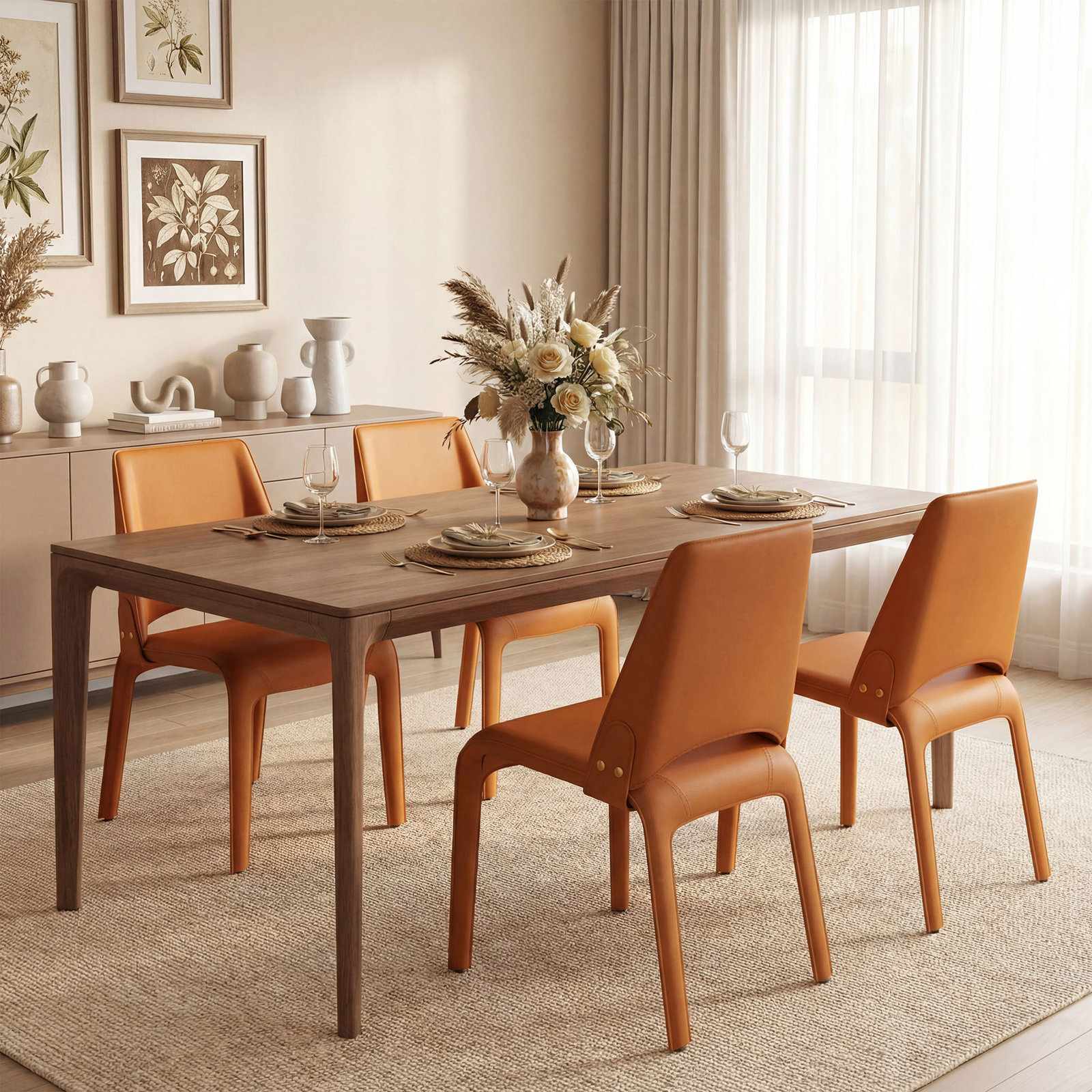 Vannes Vegan Leather Dining Chair, Orange, 4, Minimal Assembly Needed