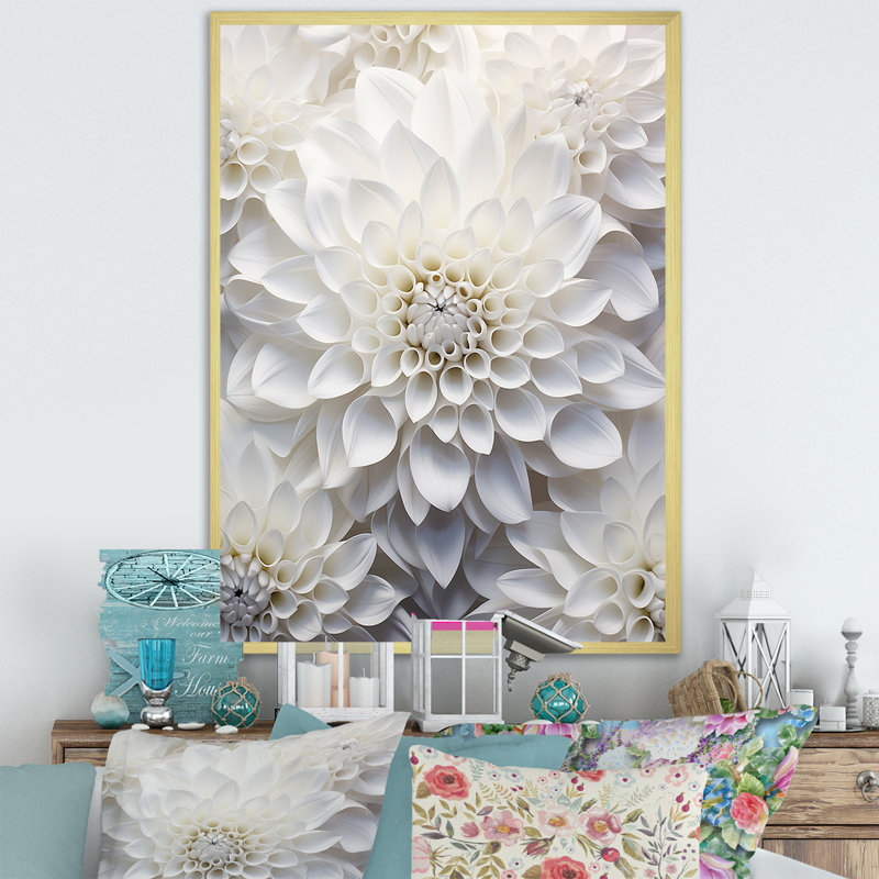 Minimalisme blanc Dahlia - Dahlia, reproduction d'art encadrée, H 20 po x l 12 po x P 1 po, Cadre doré simple