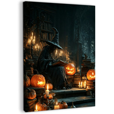 Décoration murale d'automne et d'Halloween, Tableau d'Halloween, Toile murale d'Halloween, Scène de sorcière gothique, Ambiance chaleureuse et automnale, 91 x 122 cm (36 x 48 pouces), Idéal pour un salon et une entrée confortable