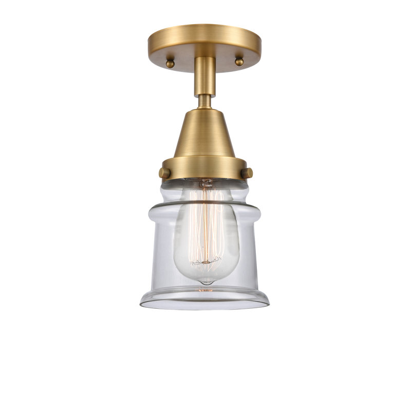 Plafonnier semi-encastré en verre Alvi, Laiton brossé, H 10 po x l 5,25 po x P 5,25 po, Transparent