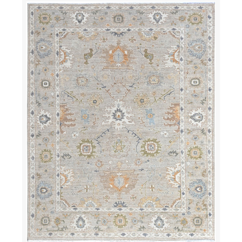Hand Knotted Wool Area Rug in Beige