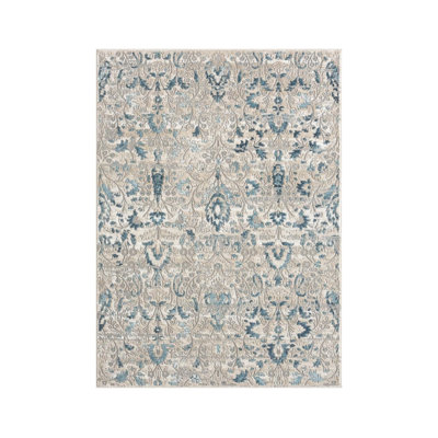 Beige Blue Floral Area Rug 5 x 7 Ft for Nursery