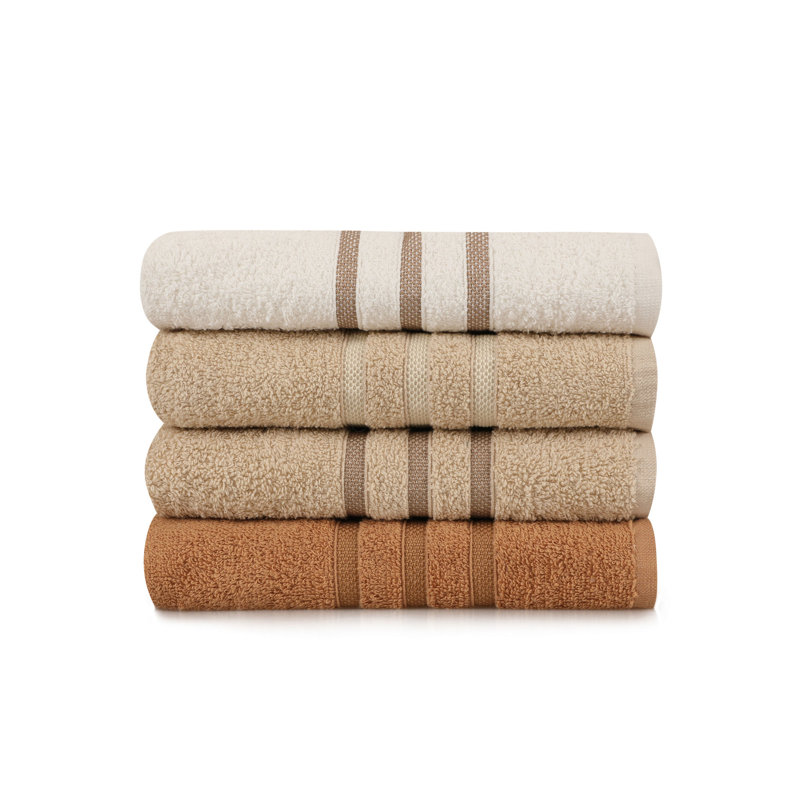 Serviette 100% coton, Caramel / brun / blanc / crème, Essuie-mains - paquet de 4