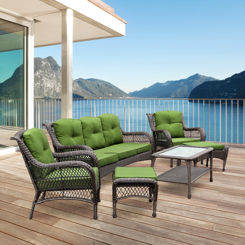 Herrin 5 - Person Patio Conversation Set with Cushions, Espresso, Hunter Green