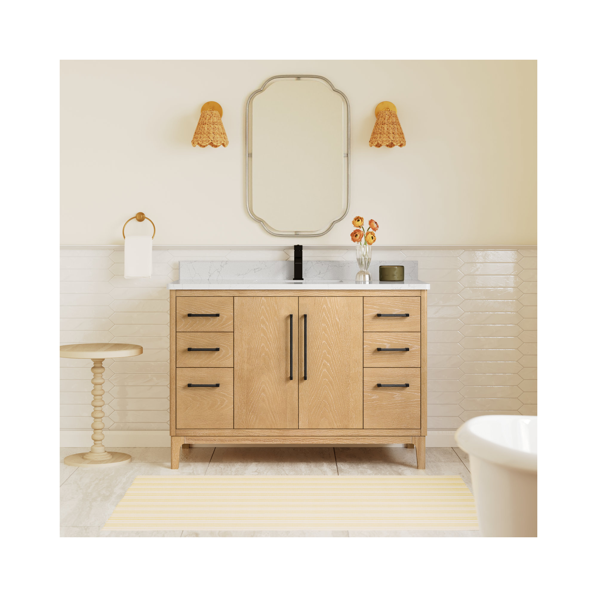 Langosta 48 Free Standing Single Bathroom Vanity with Top, Washed Ash Gray