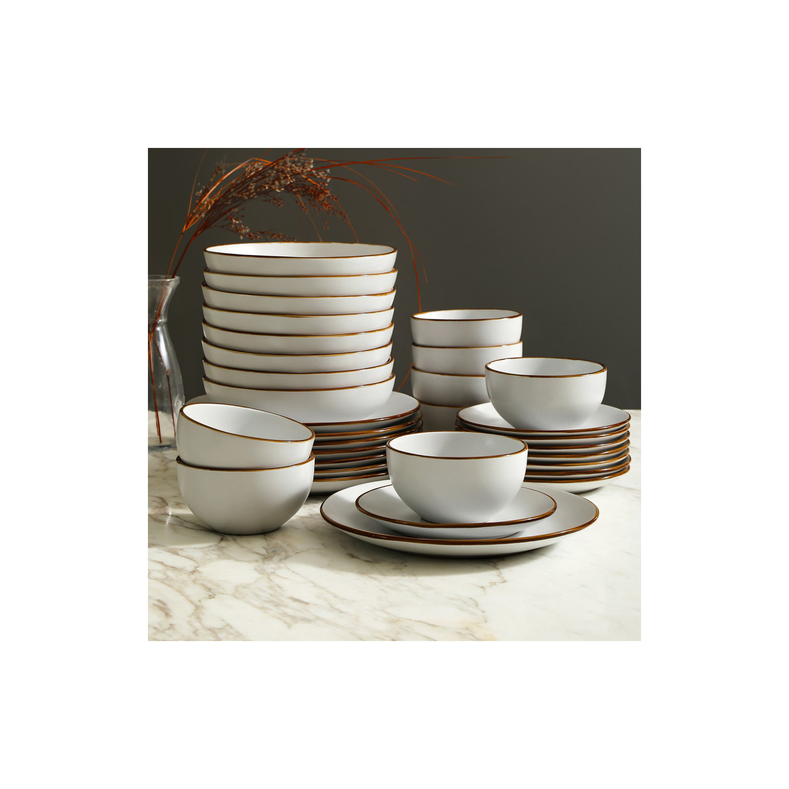 Brasa Dinnerware Set Stoneware, White, 32