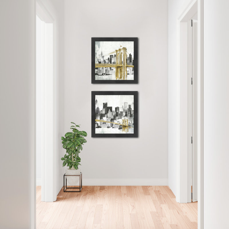 New York Skyline I Bridge - ensemble de 2 peintures encadrées