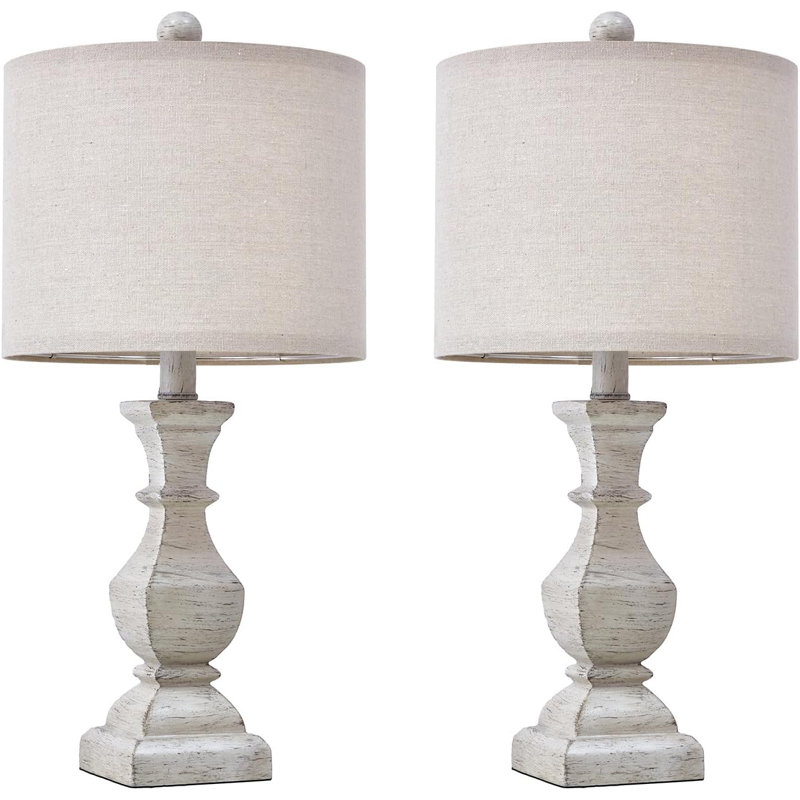 White Rustic Wood Table Lamps Set of 2