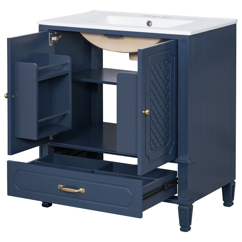 Ensemble de meuble-lavabo 60 po, armoire avec organisateurs de porte, 2 tiroirs, Blue
