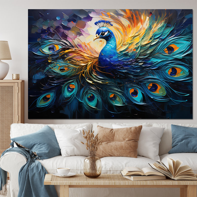Peacock Feather Drips II - animaux, impressions sur toile