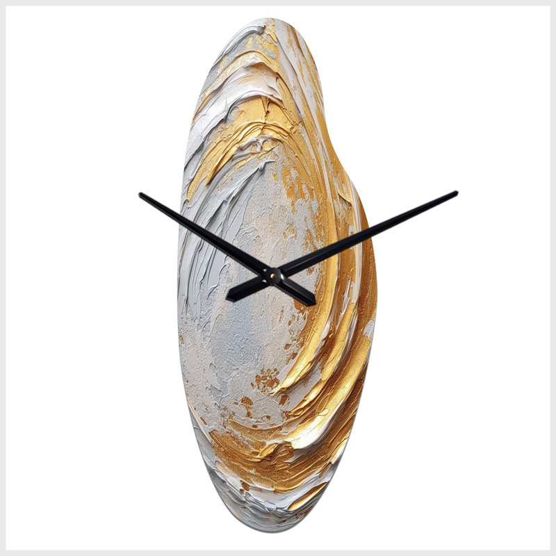 Or et crème tourbillon enchanté II - horloge murale asymétrique en spirale abstraite, Grand
