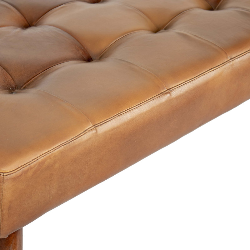 Repose-pieds de cocktail carré en cuir véritable de 30 po de largeur, Cuir véritable brun clair
