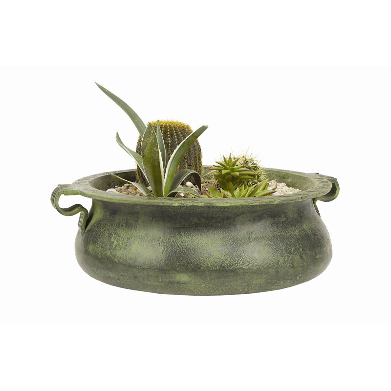 Metal Urn Planter, 6.5" H x 16.5-21" W x 16.5" D