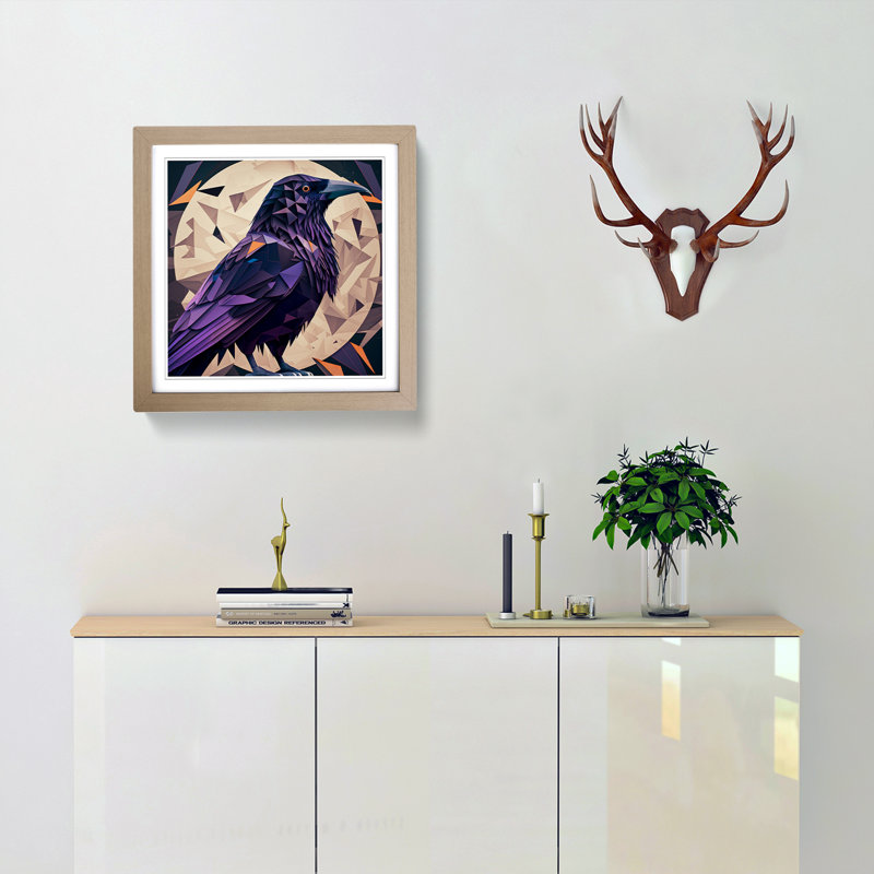 Raven Geometric - Single Picture Frame Print on Wood, Oak