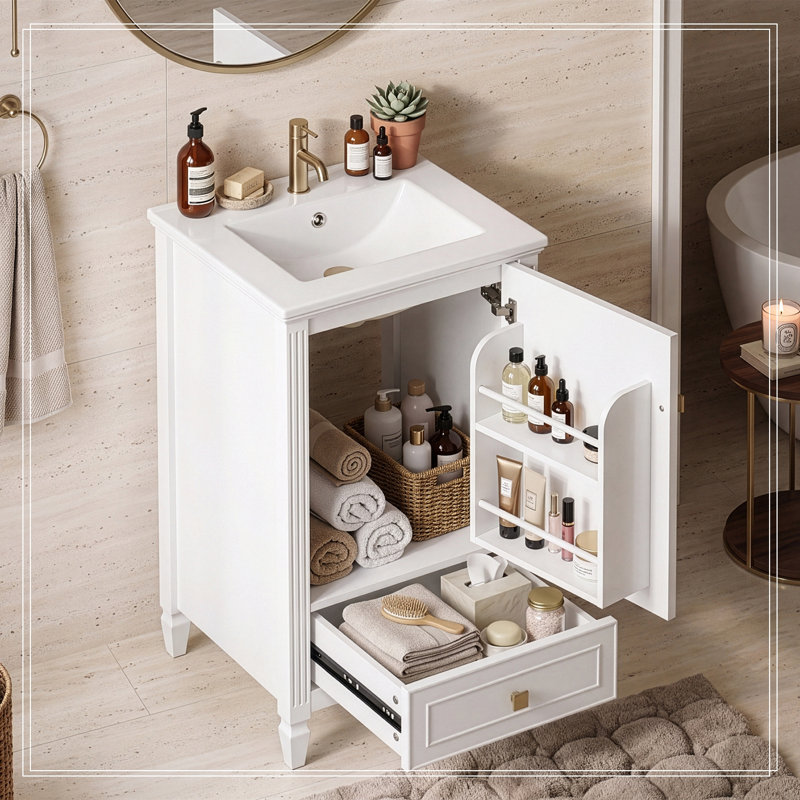 Meuble-lavabo autoportant avec armoire de rangement et support de rangement