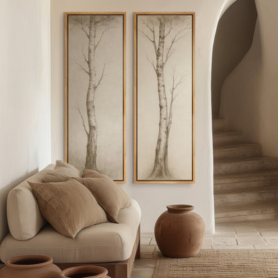 Minimalist Bare Tree Silhouette Art for Hallway – Set of 2 Framed Wall Art Print on Canvas 60"x20"x2, 60"x30"x2