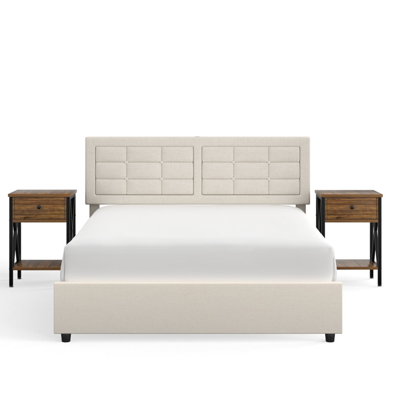 Ensemble de chambre à coucher 3 pièces Mellark, Brun, Double