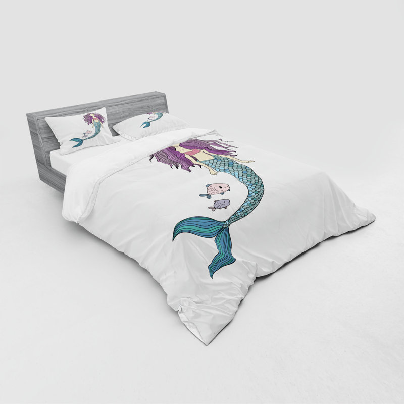 Ensemble de housse de couette en microfibre mauve / bleu, Housse de couette grand + 3 pièces supplémentair