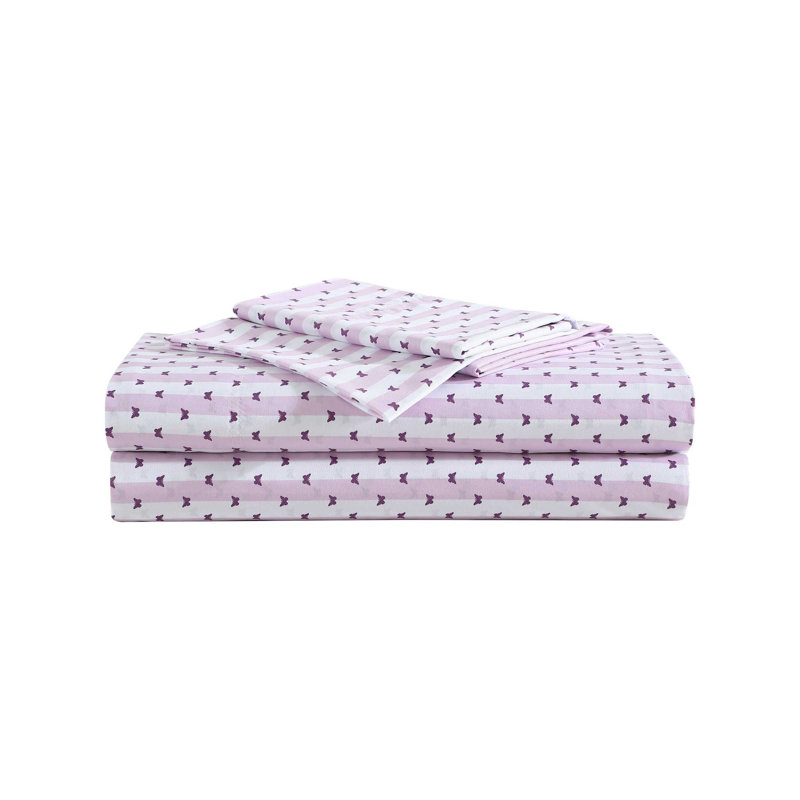 Betsey Johnson Printed Novelty Sheet Sets, Twin Sheet Set with 1 Standard Pillowcase, Butterfly Stripe Purple